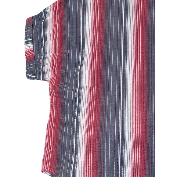 NWT Keren Hart Womens Striped Short Sleeve Shirt Large Red/Blue Cotton Button - Picture 6 of 16